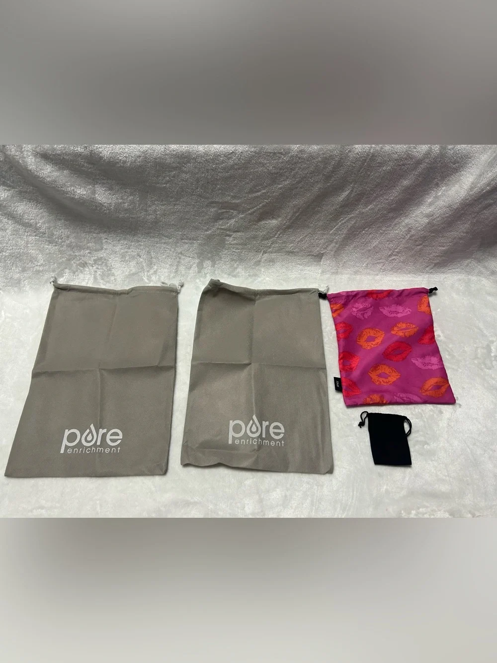 1 black small velvet drawstring gift pouch storage 3 gray pink dust bags